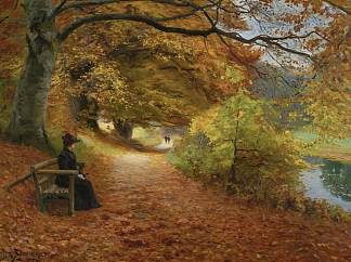 秋天的树木繁茂的小径 Wooded Path in Autumn (1902)，汉斯·安徒生·布伦德基尔德