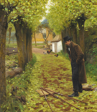 洛杉矶戒指在他倒下的画架旁 L. A. Ring by His Fallen Easel (1883)，汉斯·安徒生·布伦德基尔德