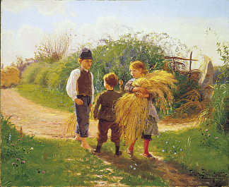 儿童收集剩余的庄稼 Children collecting leftover crops (1883)，汉斯·安徒生·布伦德基尔德