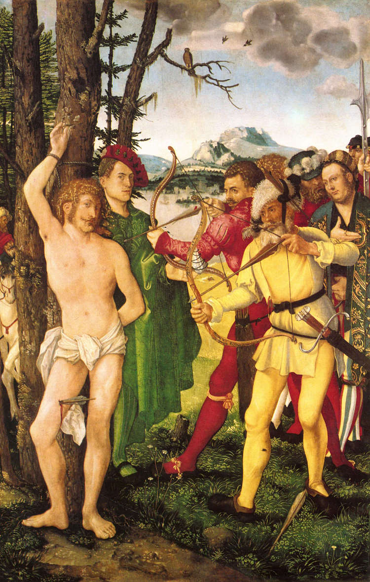 圣塞巴斯蒂安殉难的祭坛画 Altarpiece with The Martyrdom of St. Sebastian (1507)，汉斯·鲍当