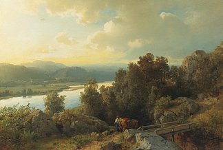 湖畔景观 A Lakeside Landscape (1861)，汉斯·古德