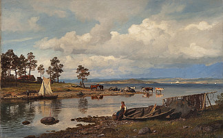 峡湾景观与人 Fjord Landscape with People (1875)，汉斯·古德