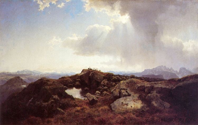 高山景观与蜿蜒的风暴 Høyfjellslandskap Med Opptrekkende Uvær (1848)，汉斯·古德