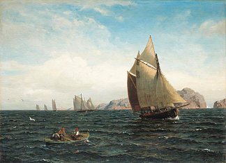 峡湾上的帆船 Sailboats on the Fjord (1880)，汉斯·古德
