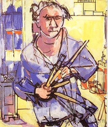 带画笔的自画像 Self-Portrait with Brushes (1942),汉斯·霍夫曼