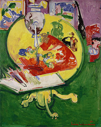 绿色上的黄色桌子 Yellow Table on Green (1936)，汉斯·霍夫曼
