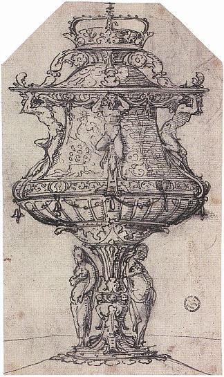 带有安妮·博林徽章的桌式喷泉设计 Design for a Table Fountain with the Badge of Anne Boleyn (1533; Germany                     )，汉斯·荷尔拜因