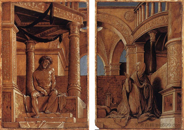 与基督和母校多洛罗萨的双联画 Diptych with Christ and the Mater Dolorosa (c.1520; Germany  )，汉斯·荷尔拜因