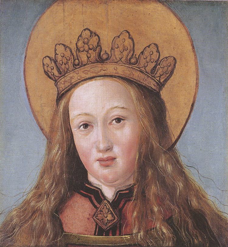 女圣徒的头 Head of a Female Saint (c.1515 - c.1516; Germany  )，汉斯·荷尔拜因