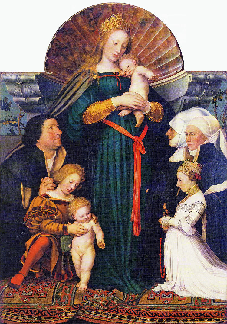 伯格迈斯特迈耶的麦当娜 Madonna of the Burgermeister Meyer (c.1526 - c.1528; Germany  )，汉斯·荷尔拜因