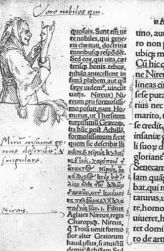 伊拉斯谟“赞美愚蠢”的边缘插图 Marginal illustration for Erasmus ‘In praise of Folly’ (1515; Germany                     )，汉斯·荷尔拜因