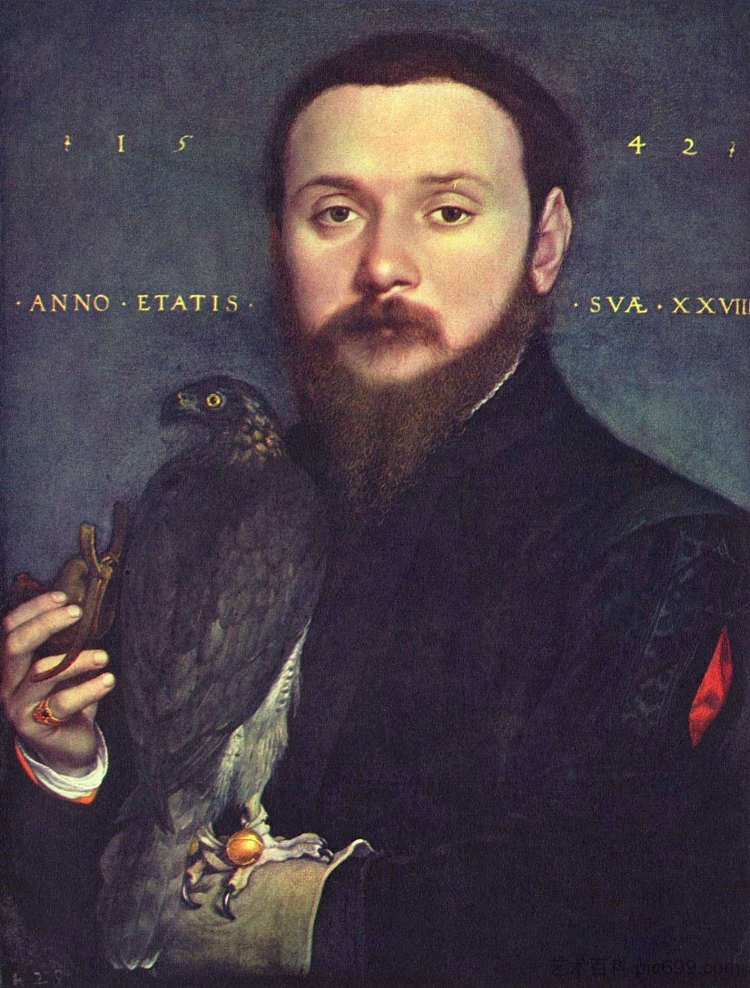 贵族与猎鹰的肖像 Portrait of Nobleman with a falcon (1542; Germany  )，汉斯·荷尔拜因