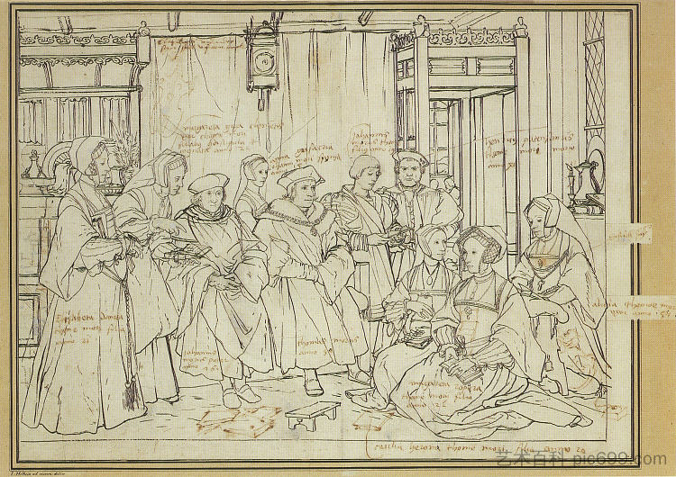 托马斯·莫尔全家福研究 Study for the Family Portrait of Thomas More (c.1527; Germany  )，汉斯·荷尔拜因