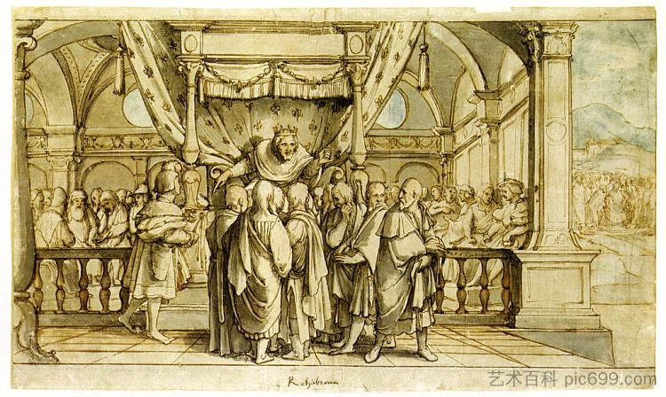 罗波安的傲慢 The Arrogance of Rehoboam (1530; Germany  )，汉斯·荷尔拜因