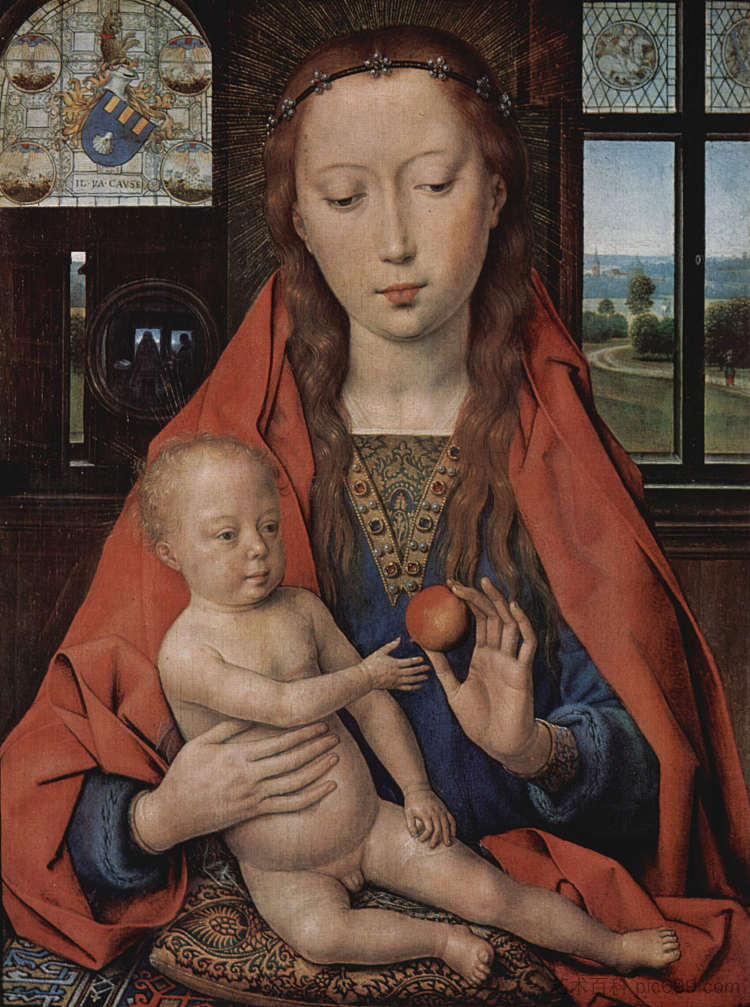 麦当娜和孩子，来自Maerten van Nieuwenhove的双联画 Madonna and Child, from The Diptych of Maerten van Nieuwenhove (1487)，汉斯·梅姆林