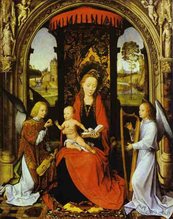 麦当娜和孩子与天使 Madonna and Child with Angels (c.1480)，汉斯·梅姆林