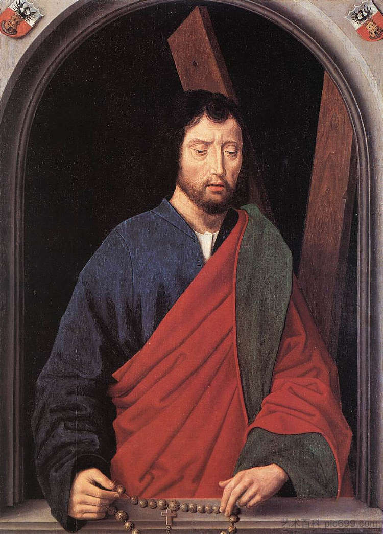 圣安德鲁（双联画的左翼，反面） St. Andrew (left wing of a diptych, reverse) (1490)，汉斯·梅姆林