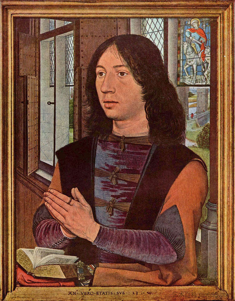 捐赠者，来自Maerten van Nieuwenhove双联画的右翼 The Donor, from the right wing of the Diptych of Maerten van Nieuwenhove (1487)，汉斯·梅姆林