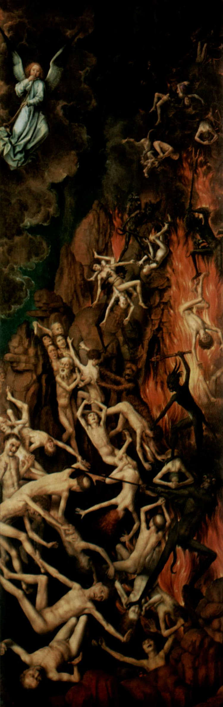 最后的审判，三联画，右翼 把诅咒的人扔进地狱 The Last Judgment, triptych, right wing Casting the Damned into Hell (c.1467 - 1470)，汉斯·梅姆林