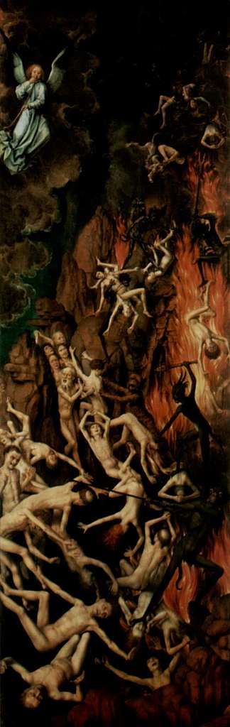 最后的审判，三联画，右翼 把诅咒的人扔进地狱 The Last Judgment, triptych, right wing Casting the Damned into Hell (c.1467 – 1470)，汉斯·梅姆林