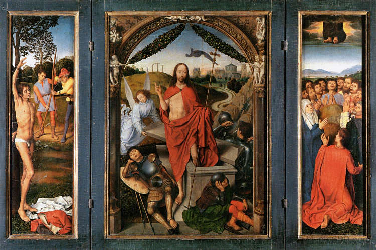 复活，复活三联画的中央面板 The Resurrection, central panel from the Triptych of the Resurrection (c.1485 - 1490)，汉斯·梅姆林