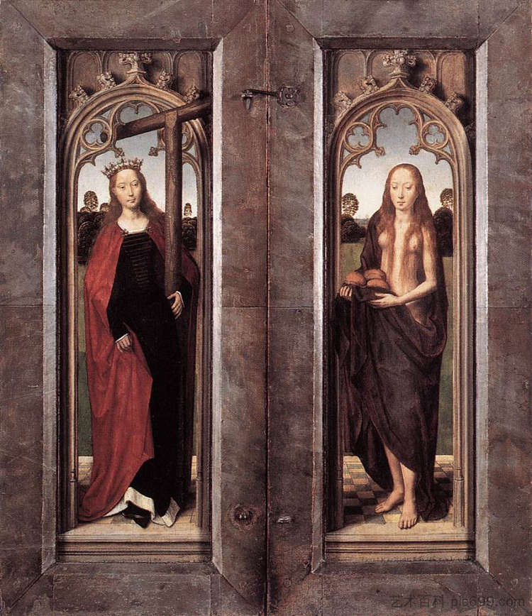 阿德里安缰绳的三联画已关闭 Triptych of Adriaan Reins closed (1480)，汉斯·梅姆林