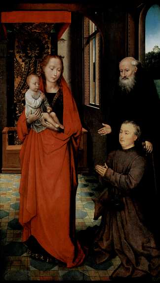 圣母子与圣安东尼修道院院长和捐赠者 Virgin and Child with St. Anthony the Abbot and a Donor (1472)，汉斯·梅姆林