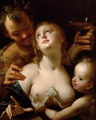 巴克斯、维纳斯和丘比特 Bacchus, Venus and Cupid (1595)，汉斯·冯·阿亨
