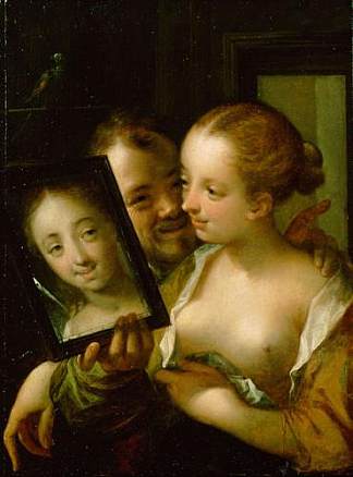 带镜子的情侣 Couple with a mirror (1596)，汉斯·冯·阿亨
