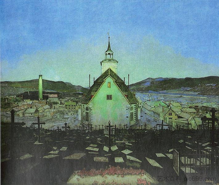 晚上 Noite (c.1904; Norway  )，哈拉尔德·索尔伯格