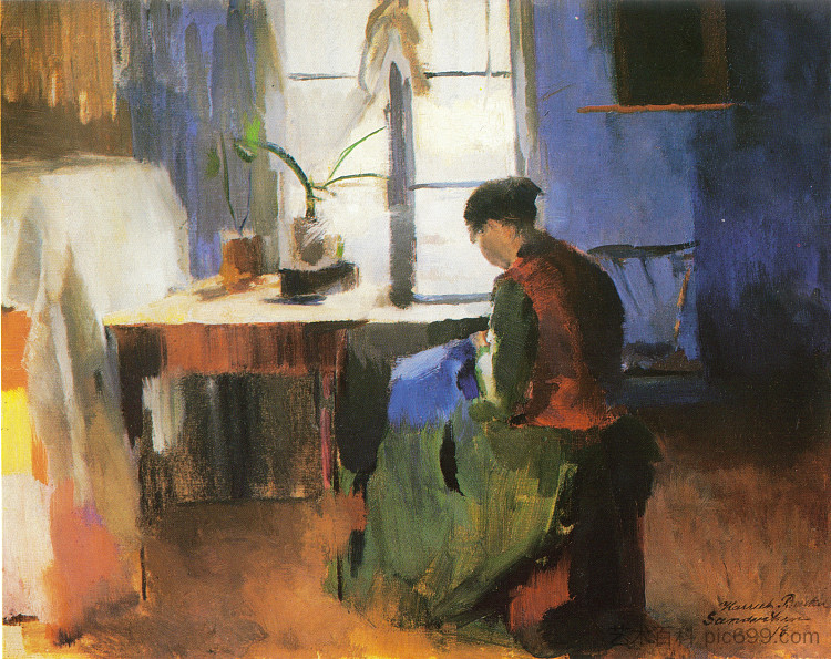 缝纫女郎 Sewing Woman (1890)，哈里特·贝克