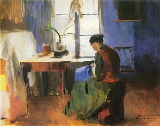 缝纫女郎 Sewing Woman (1890)，哈里特·贝克