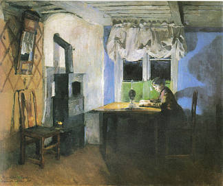 灯光下的家庭作业 Homework by Lamp Light (1890)，哈里特·贝克