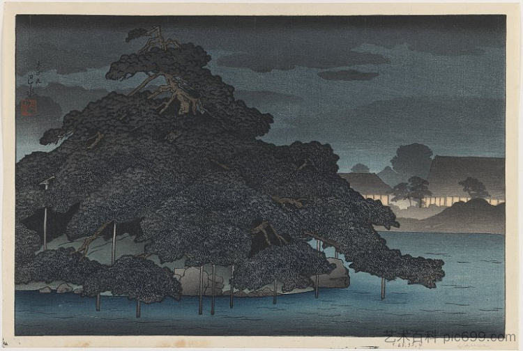 唐崎的晚雨 Evening Rain at Karasaki (1920)，川濑巳水