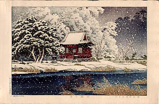 白雪皑皑的猪岸，弁天 Snowy Inokashira, Benten (1929)，川濑巳水