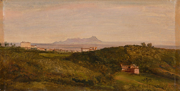 蒙特奇尔切奥的景色 View Of The Monte Circeo (c.1853 - 1854)，海因里希·伯克尔