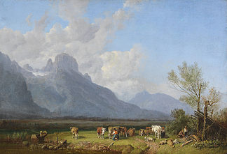 湖畔的牧民 Cattle herders on the lakeside (1850)，海因里希·伯克尔