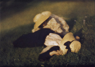 玛丽小姐和埃德尔特鲁德躺在草地上 Miss Mary and Edeltrude Lying in the Grass (1910)，海因里希·库恩