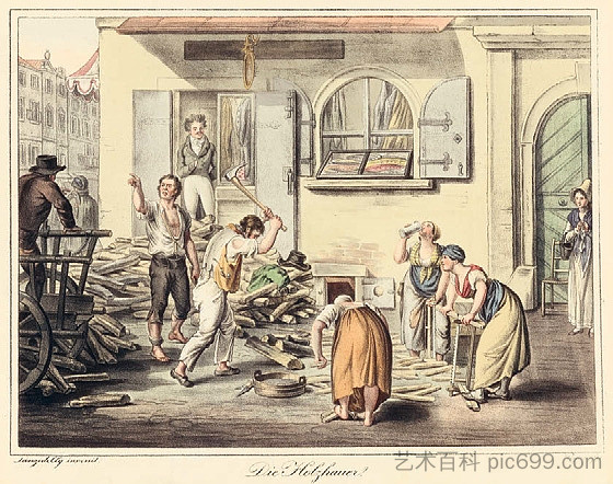 樵夫，在约瑟夫·兰泽德利（Josef Lanzedelly）的画作之后 The woodcutters, after a drawing by Josef Lanzedelly (1819)，海因里希·帕平