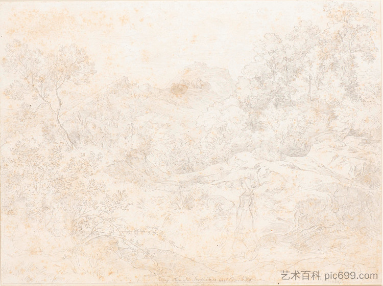 塞尔彭塔拉与奇维泰拉的景色，1824年8月23日 Serpentara with a view of Civitella, 23 August 1824 (1824)，海因里希·莱因霍尔德