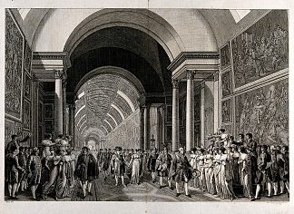 由拿破仑·波拿巴带领的节日游行穿过卢浮宫的画廊 A Festive Procession Led by Napoleon Bonaparte Through the Galleries of the Louvre (1811)，海因里希·莱因霍尔德