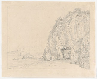 索伦托附近的石窟，远眺维苏威火山 A Grotto near Sorrento, with a Distant View of the Vesuvius (1823)，海因里希·莱因霍尔德