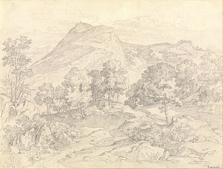 从奥莱瓦诺旁边的蛇形塔拉眺望奇维泰拉 A View of Civitella from the Serpentara next to Olevano (1821)，海因里希·莱因霍尔德