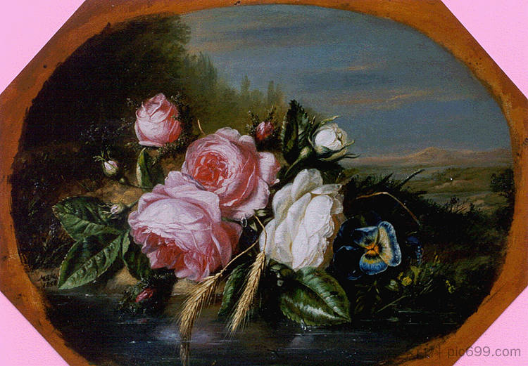 海滨的玫瑰花束 Bouquet Of Roses On The Waterfront (1858),海伦·奥古斯塔·汉堡