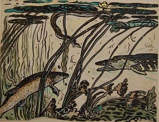梭子鱼、梭子鱼（梭子鱼）和鳗鱼 Pike, pikeperch(zander) and eel (1922; France                     )，海伦·吉内皮德