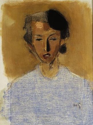 蓝色和棕色女孩的肖像（伊内兹） Portrait of a Girl in Blue and Brown (Inez) (1944)，海伦·谢夫贝克