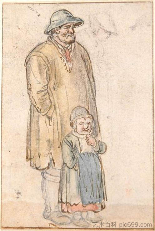 一个站着的男人和孩子的研究 Study of a Standing Man and Child (1634)，亨德里克·艾弗坎普