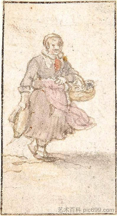 提篮子的女人 a Woman with a Basket (1634)，亨德里克·艾弗坎普