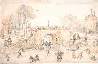 坎彭的冬季风光 a Winter Scene in Kampen (1634)，亨德里克·艾弗坎普