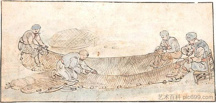 渔民修补渔网 Fishermen Mending Nets (1634)，亨德里克·艾弗坎普